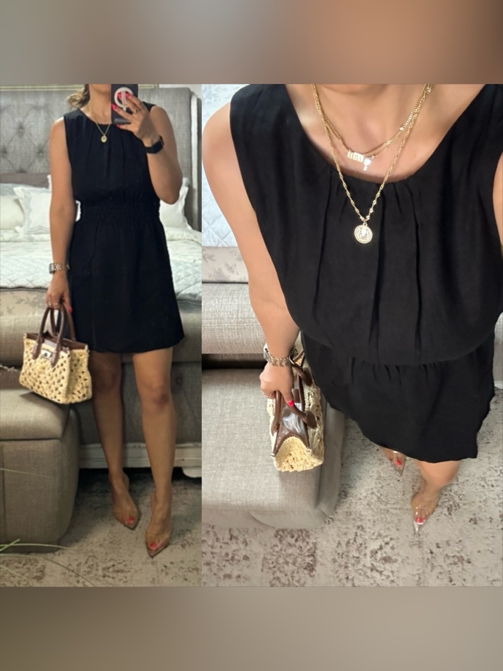 New🩷 Classic Black Sleeveless Smocked Waist Mini Dress Effortless Chic